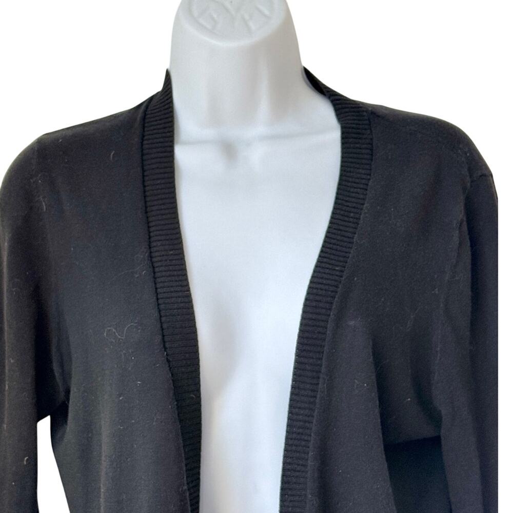 LOFT Black Open Front Shrug Cardigan 3/4 Sleeve Lightweight Knit Sweater Size S - Picture 6 of 8